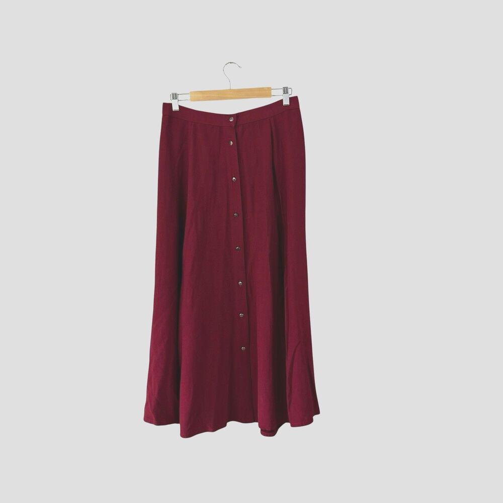 Vintage New Frontier Medium Maxi Midi Skirt Western Button Front Red Womens READ